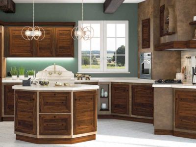 Splendida cucina in stile rustico con isola ottagonale