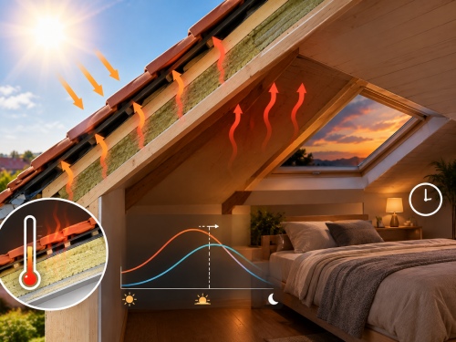 Calore solare che attraversa il tetto della mansarda“ width=